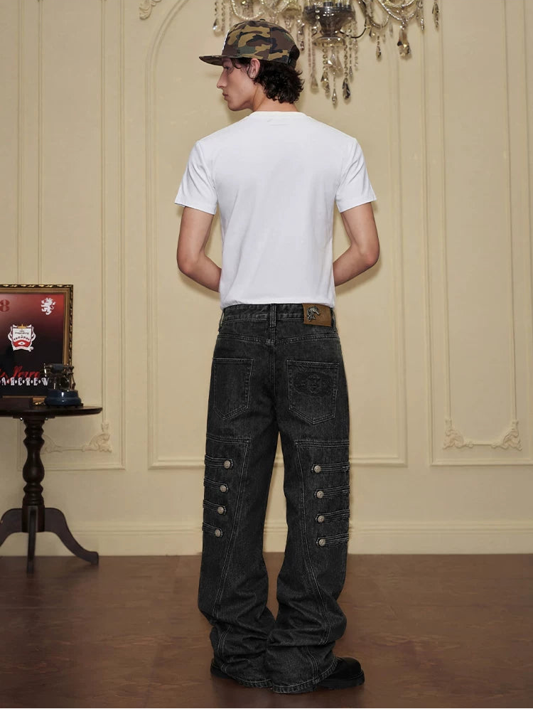 Vintage Washed Wide-Leg Cargo Jeans