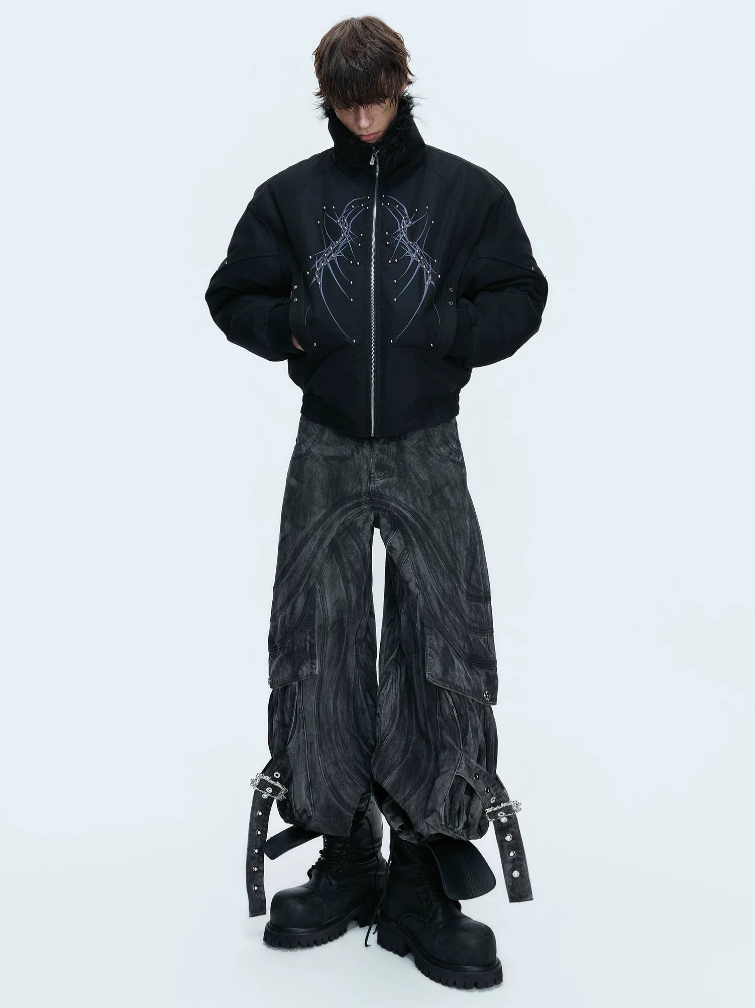 【26s Jan.】Embroidered Spine Rivet Cotton Coat