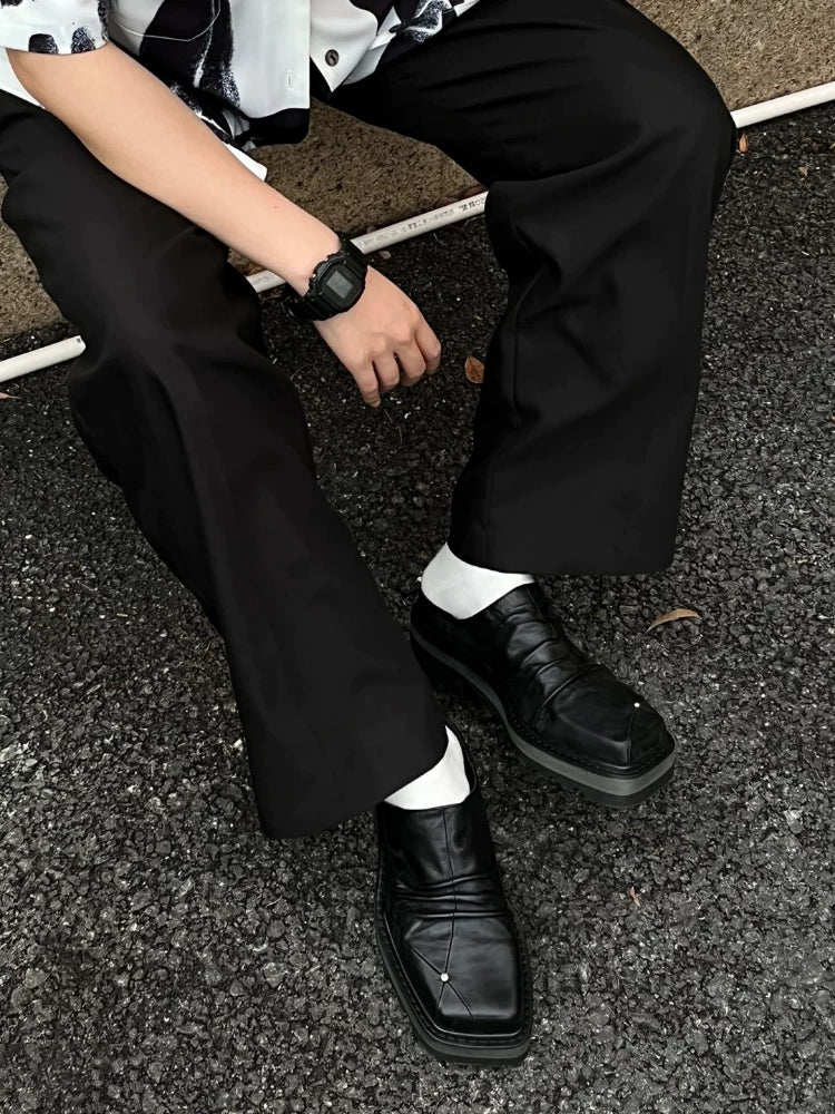 Dark Chunky Square-Toe Derby Mule Shoes