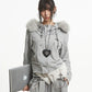 【25s Oct.】Vintage Grey Fur Collar Hooded Sweatshirt