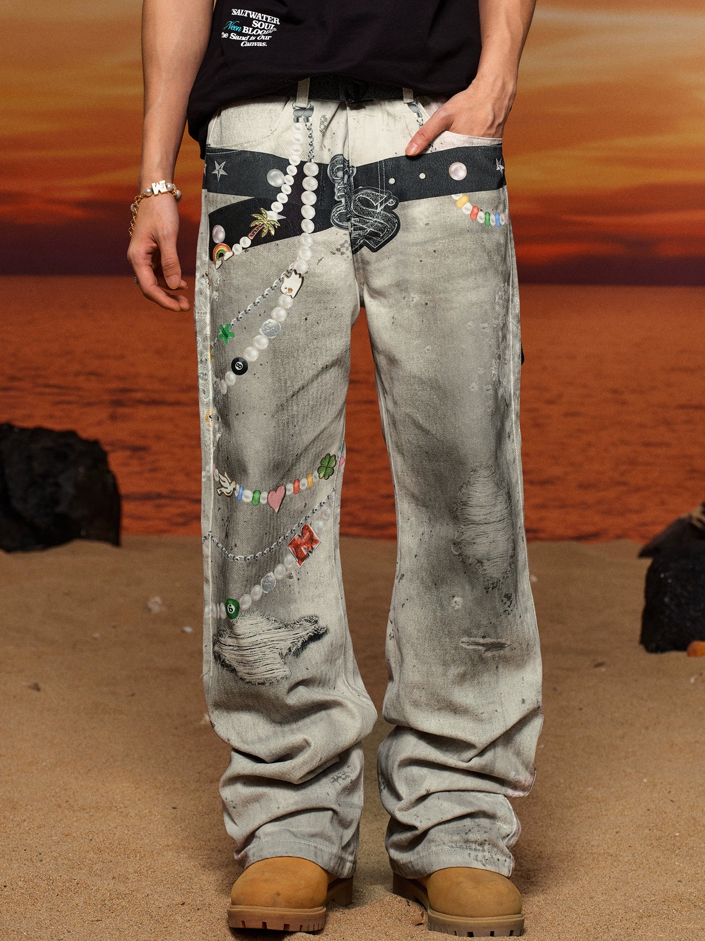 【25s Jul.】3D Printed Trendy Straight-Cut Denim Jeans