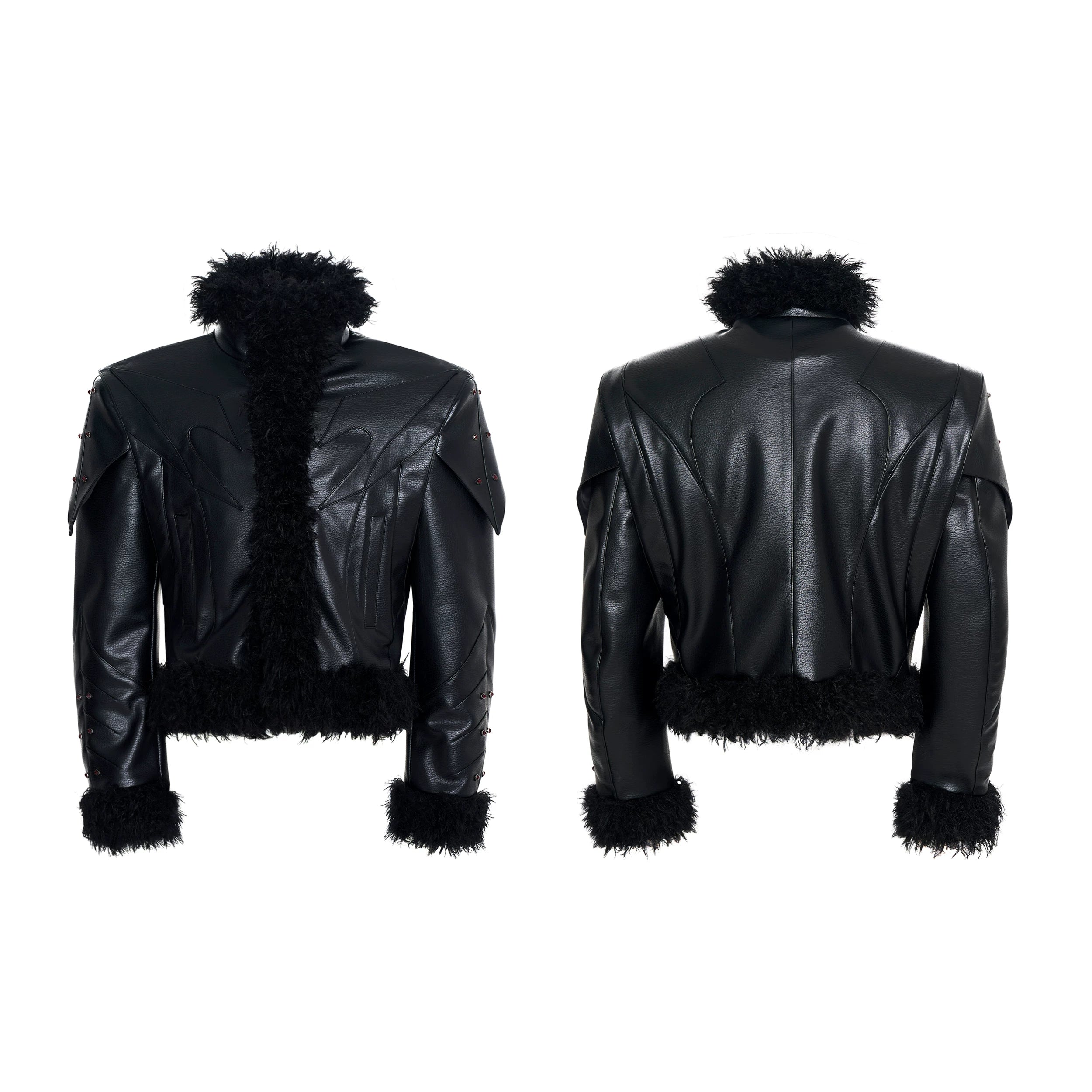 Deconstructed Faux Lambskin Leather Jacket