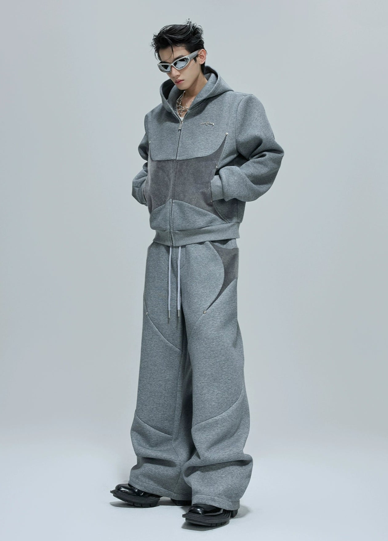 【25s Oct.】Hooded Cropped Mohair Patchwork Hooide/Pants