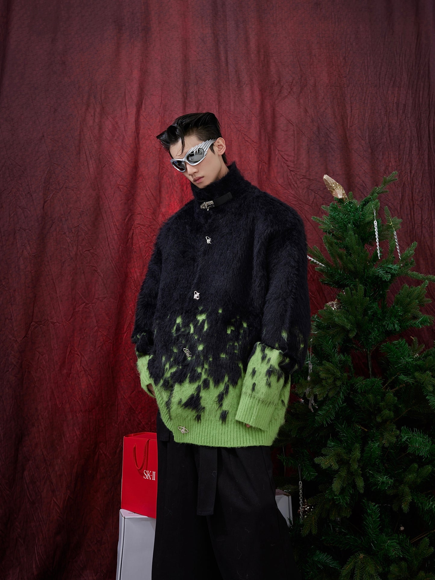 【23s December.】Christmas Gradient Stand Collar Faux Mink Sweater