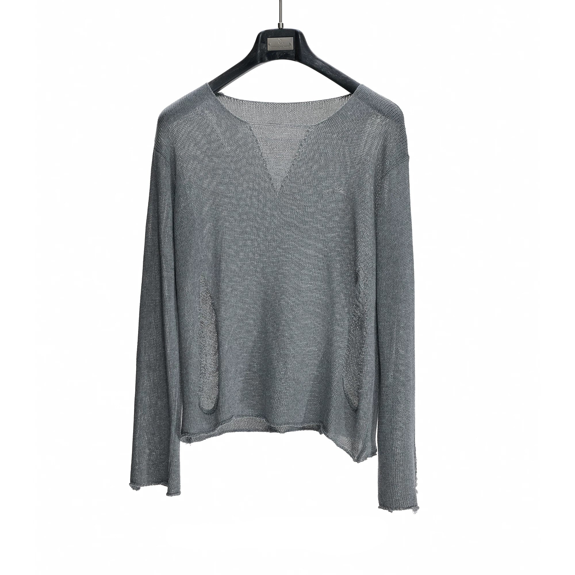 Distressed Mesh V-Neck Knit Top