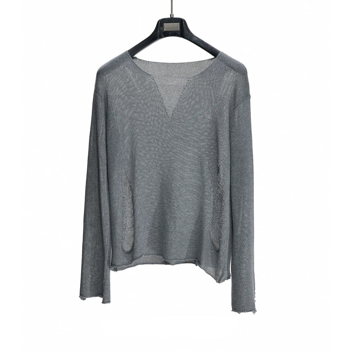 Distressed Mesh V-Neck Knit Top