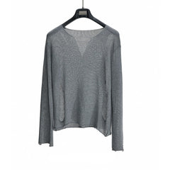 Distressed Mesh V-Neck Knit Top