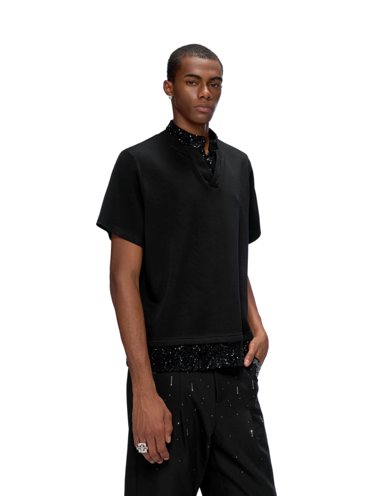 【25s Jul.】Sequin Patchwork Short Sleeve Top