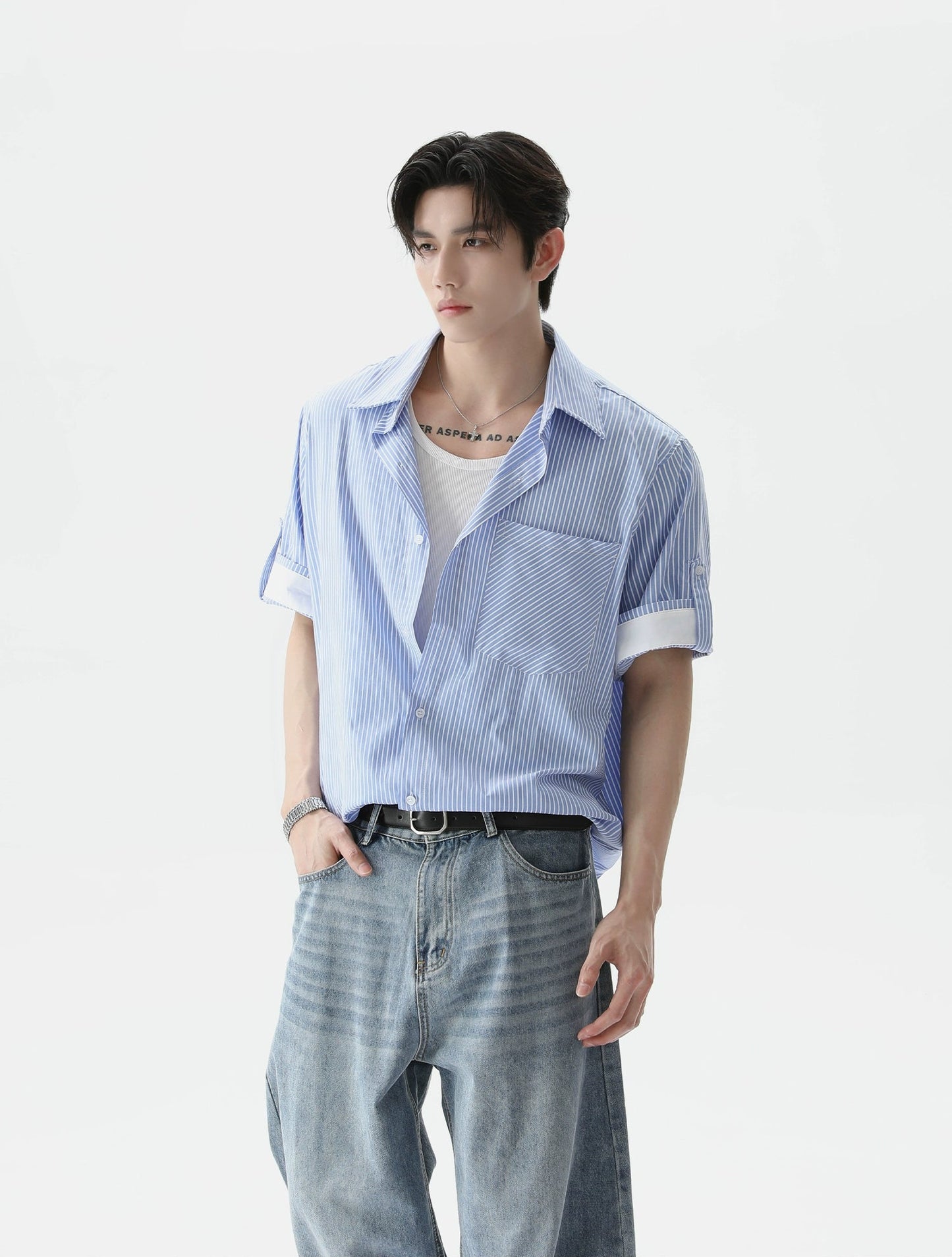 【25s Aug.】Summer Simple Design Striped Shirt