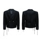 【25s Aug.】Striped Belted Cropped Blazer /Pants Set