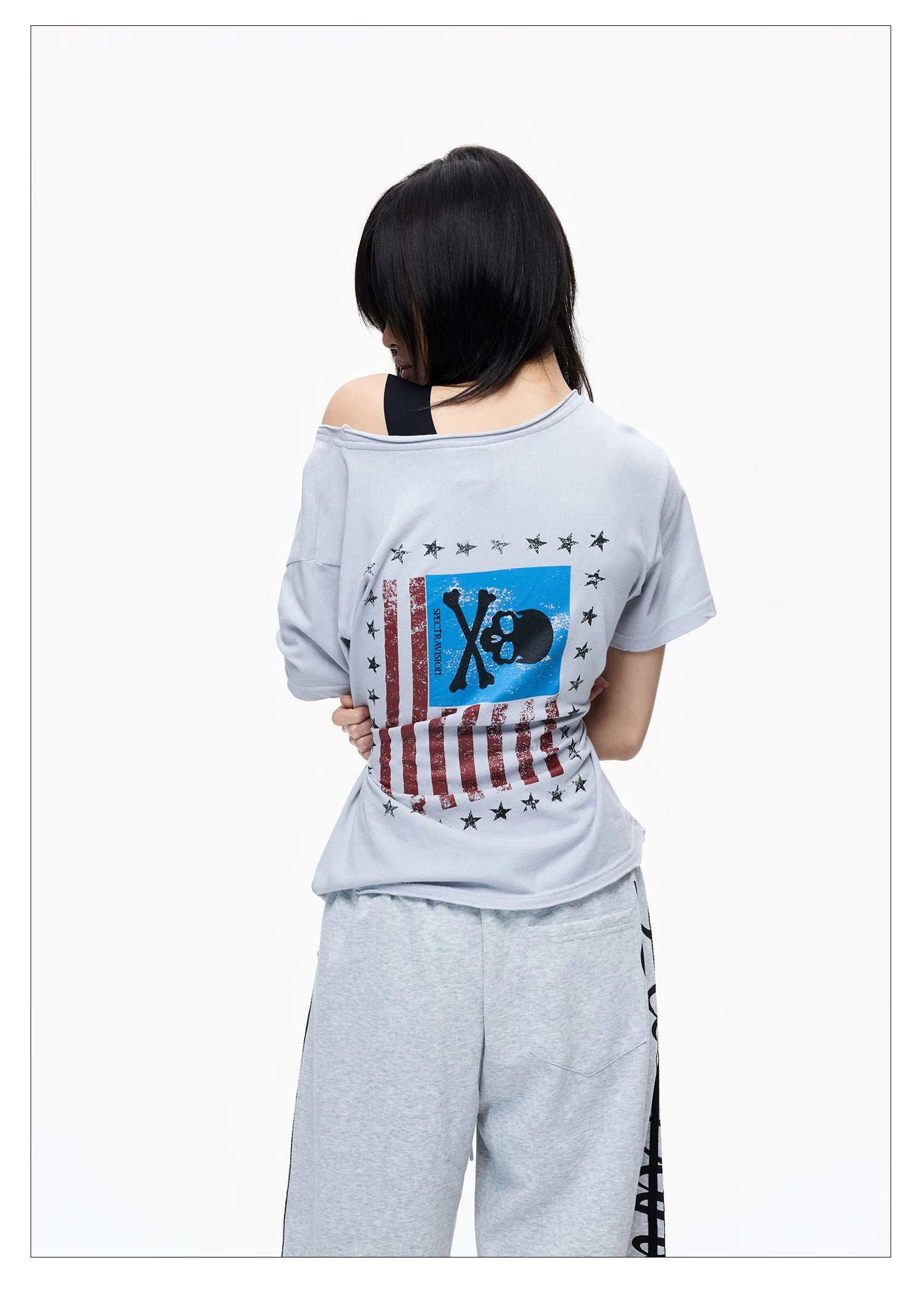 Skull Graphic Layered Off-Shoulder Tee