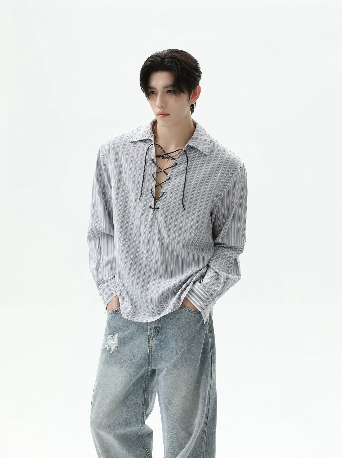 【25s Sep.】Cleanfit Drawstring Striped Shirt