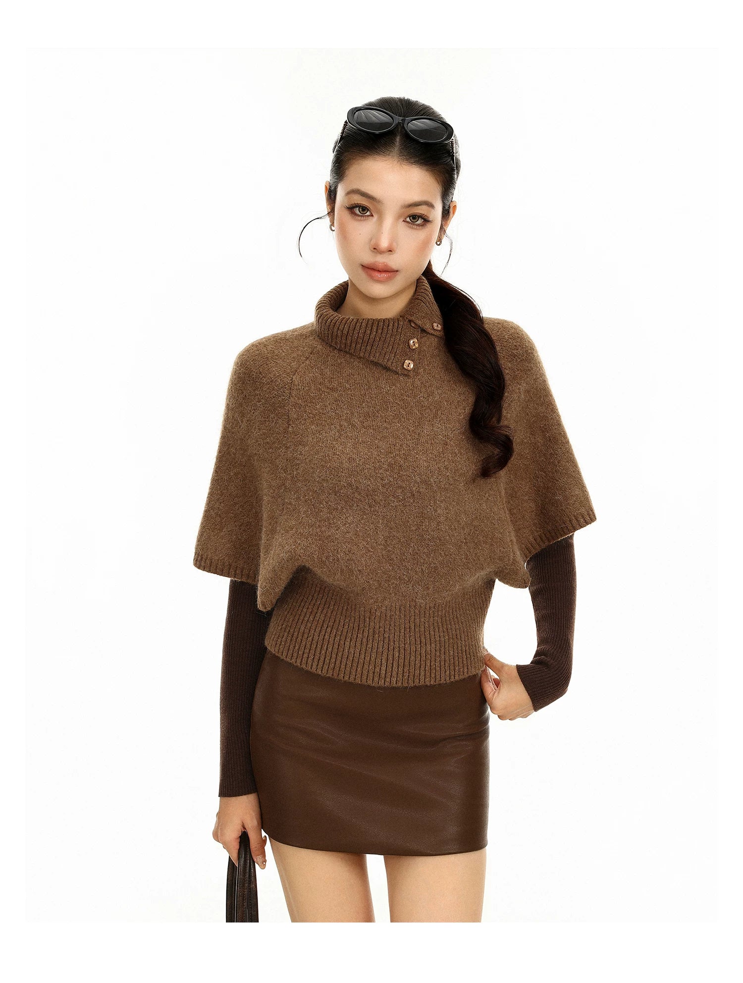 Rabbit Fur Collar Batwing Sweater