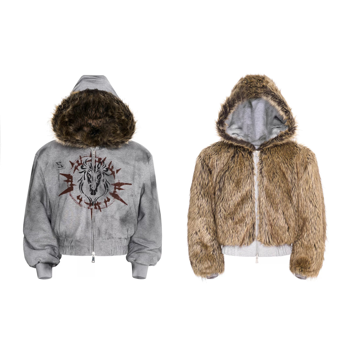 Reversible Hand-painted Thorn Plush Sweatshirt Jacket