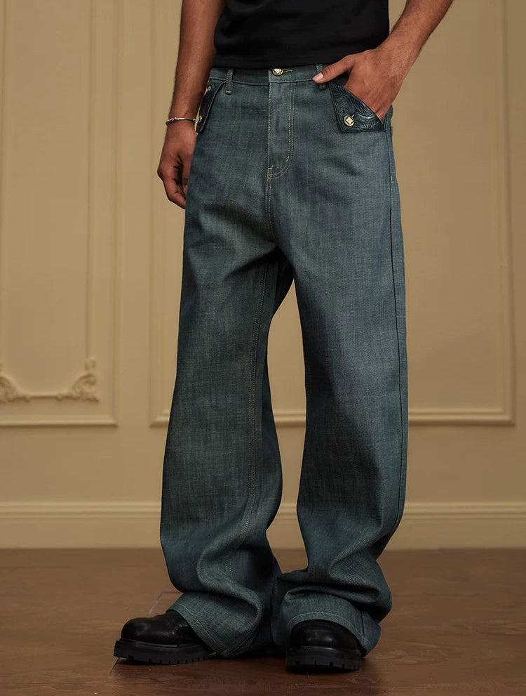 Baroque Relief Straight Denim Jeans