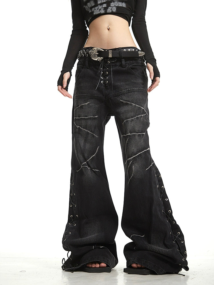 【25s Sep.】Vintage Dark Lace-up Bootcut Jeans