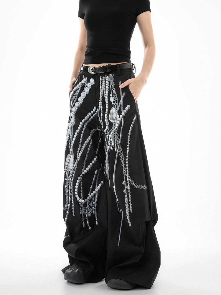 【25s Jul.】Vintage Pearl Printed Craft Pants