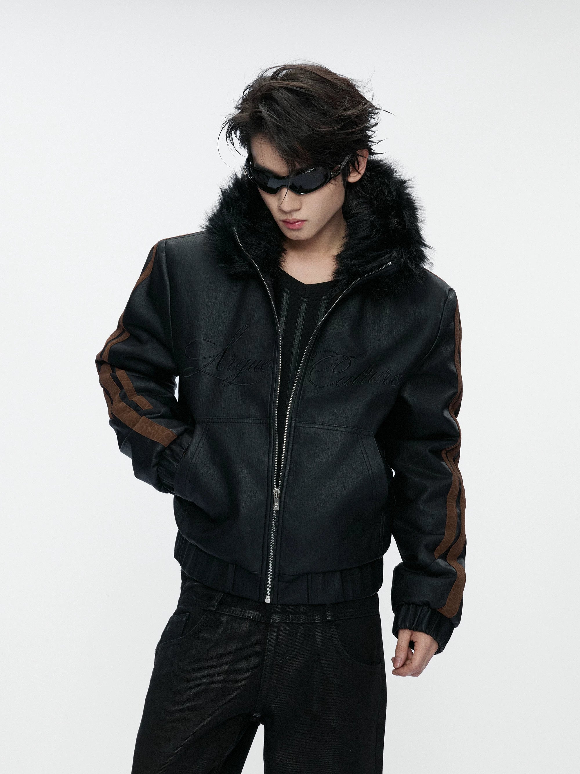 Leopard Panel Faux Fur Hooded Jacket