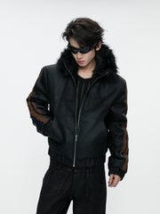 Leopard Panel Faux Fur Hooded Jacket