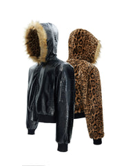 【25s Dec.】Crocodile-print Reversible Leopard Print Coat