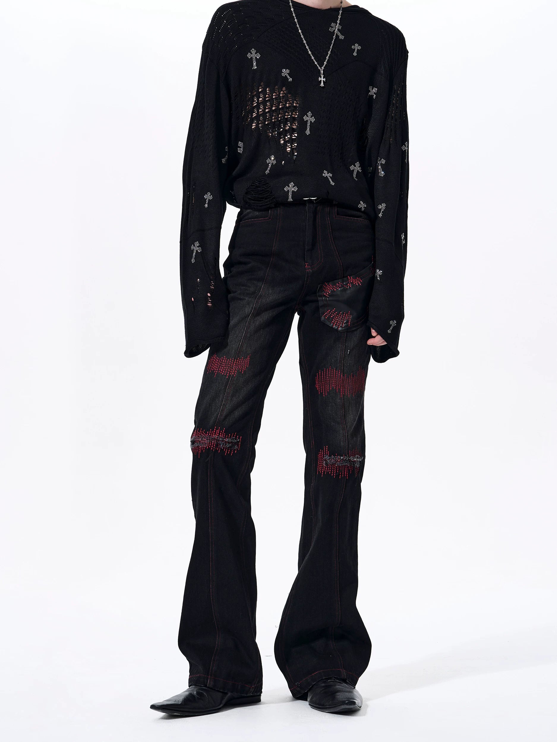【26s Mar.】Flared Red Striped Jeans
