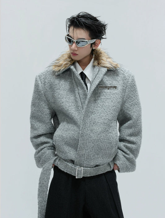 【25s Nov.】Faux Wolf Fur Collar Detachable Thick Warm Coat