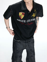 Leather Panel Studded Polo Tee