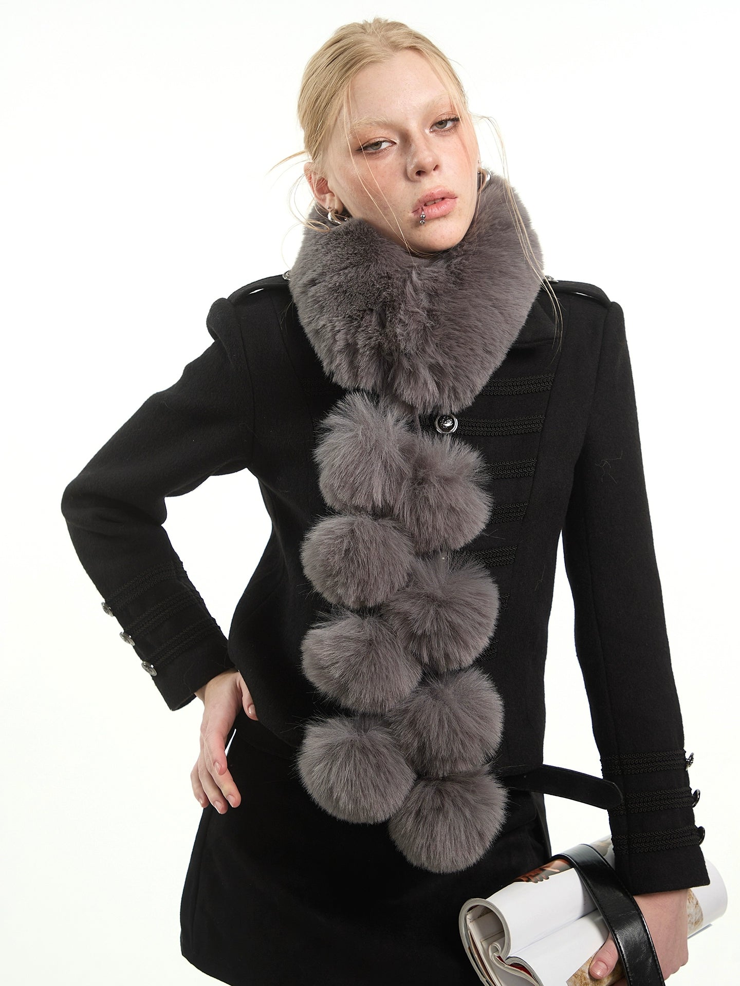 Faux Fox Fur Pom-pom Scarf