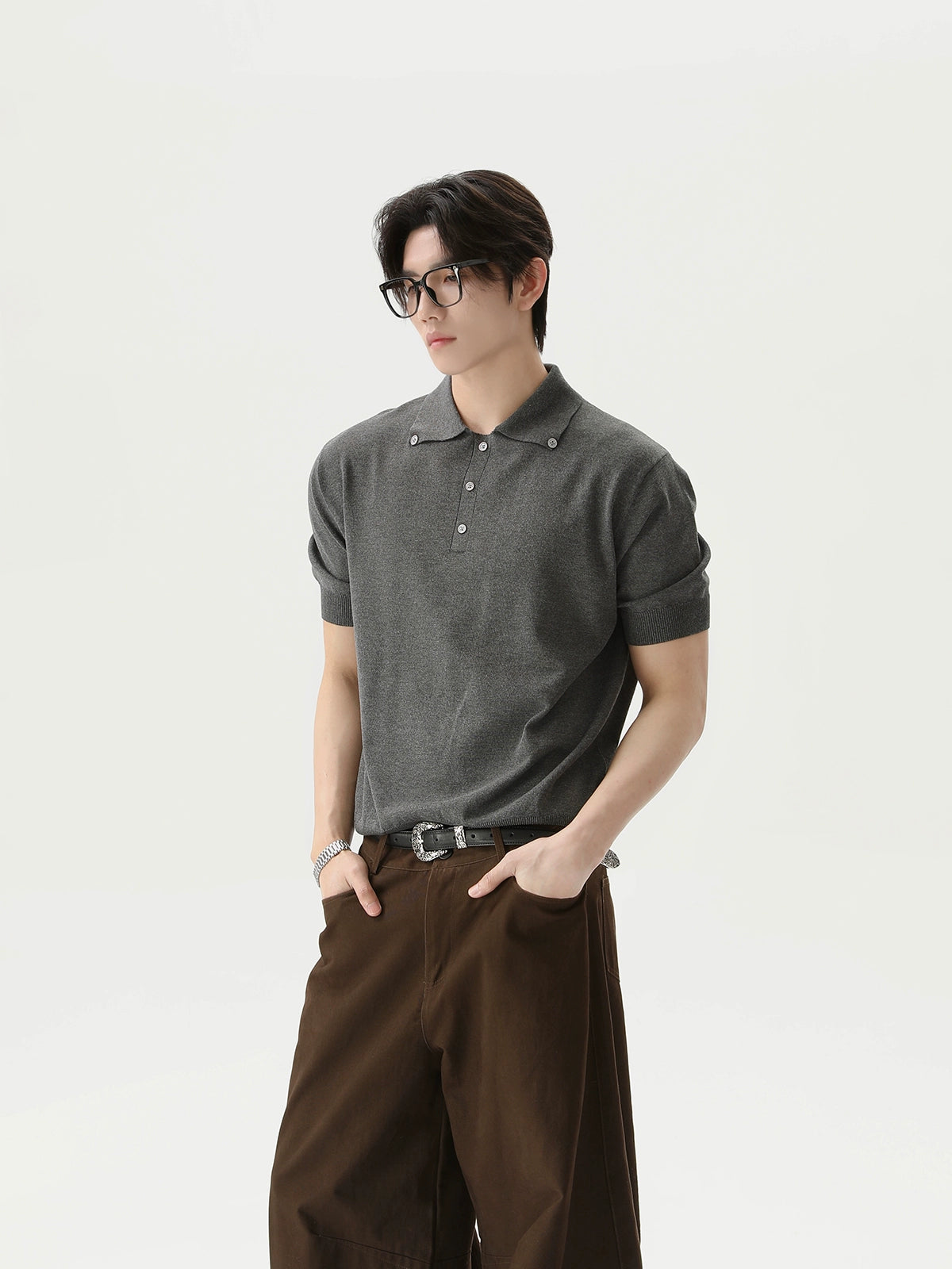 【25s Aug.】Retro Slim Fit Simple Polo Neck T-Shirt