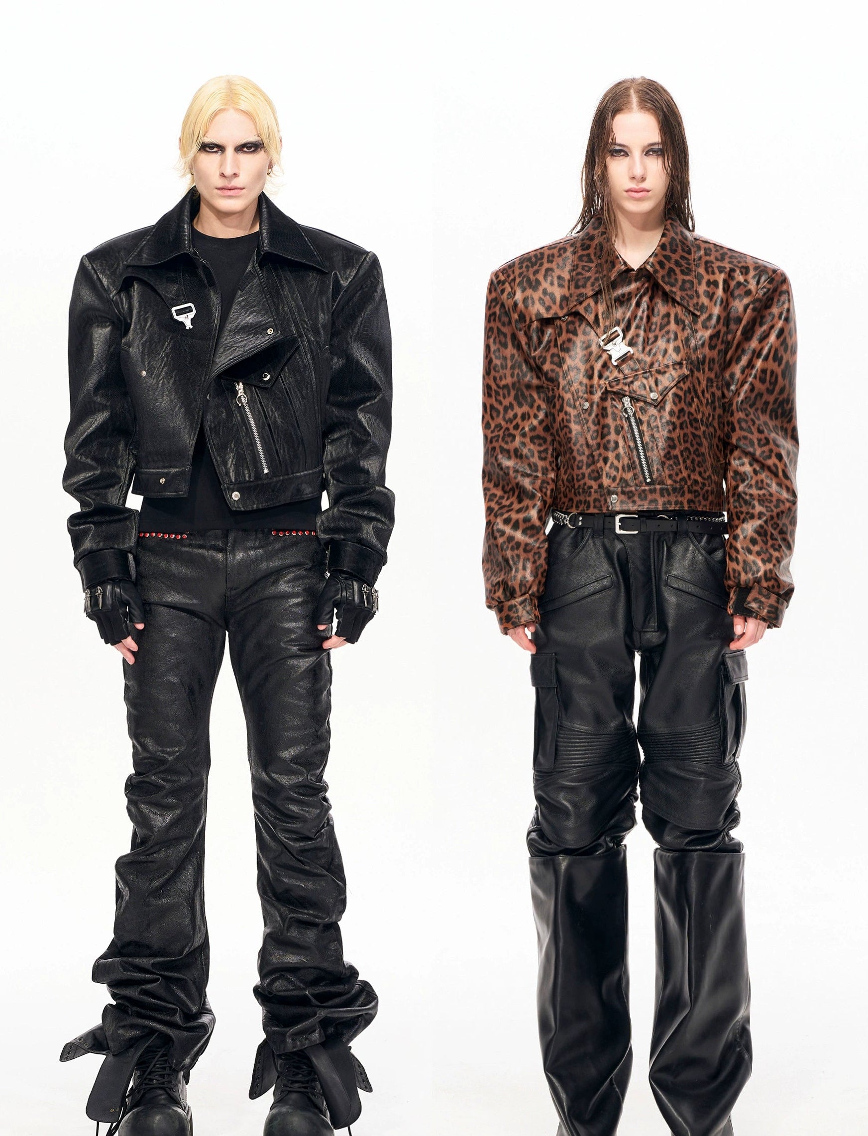 【25s Nov.】Leopard Print Metal Buckle Design Leather Jacket