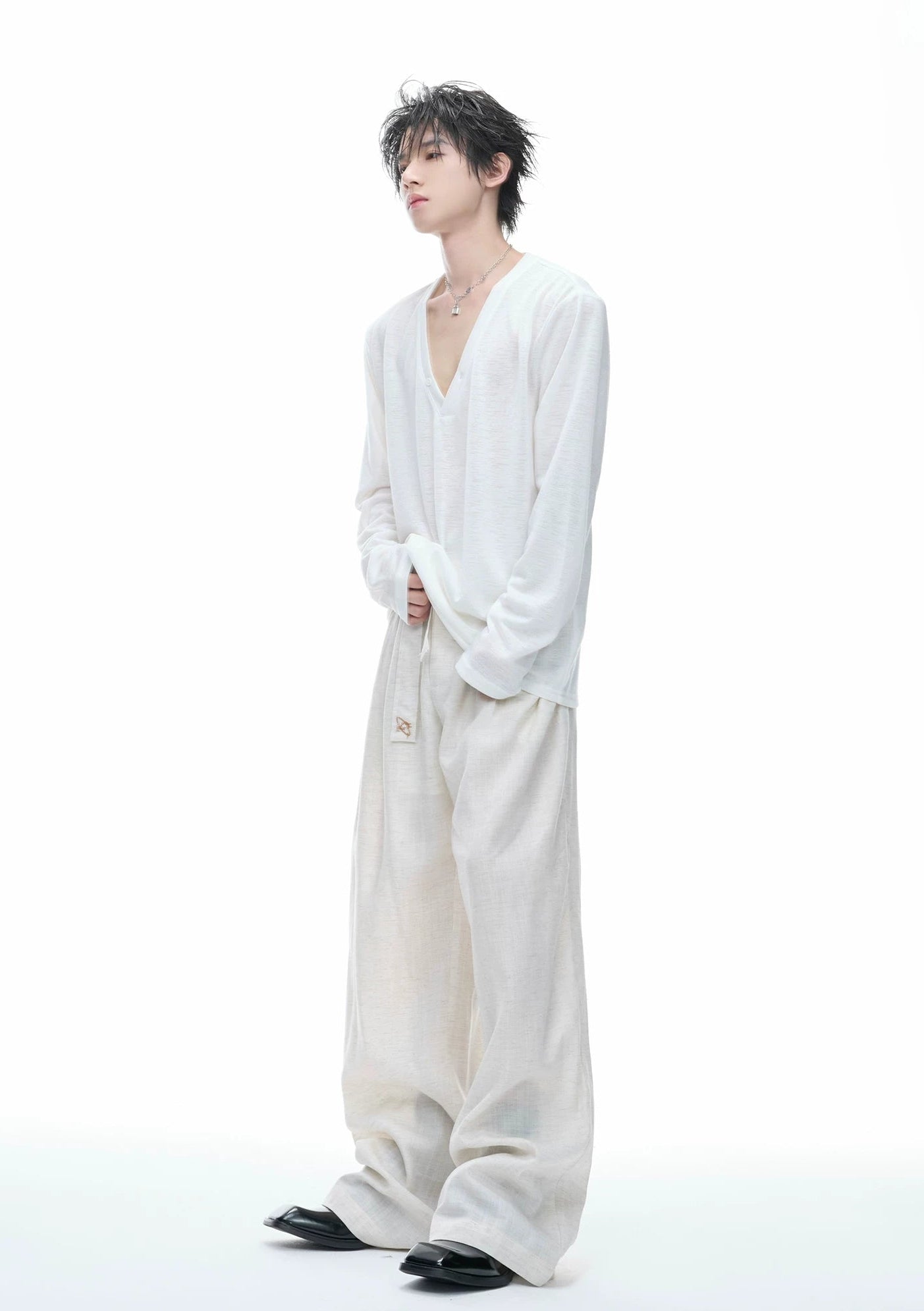 Deep V-Neck Relaxed Long Sleeve Tee