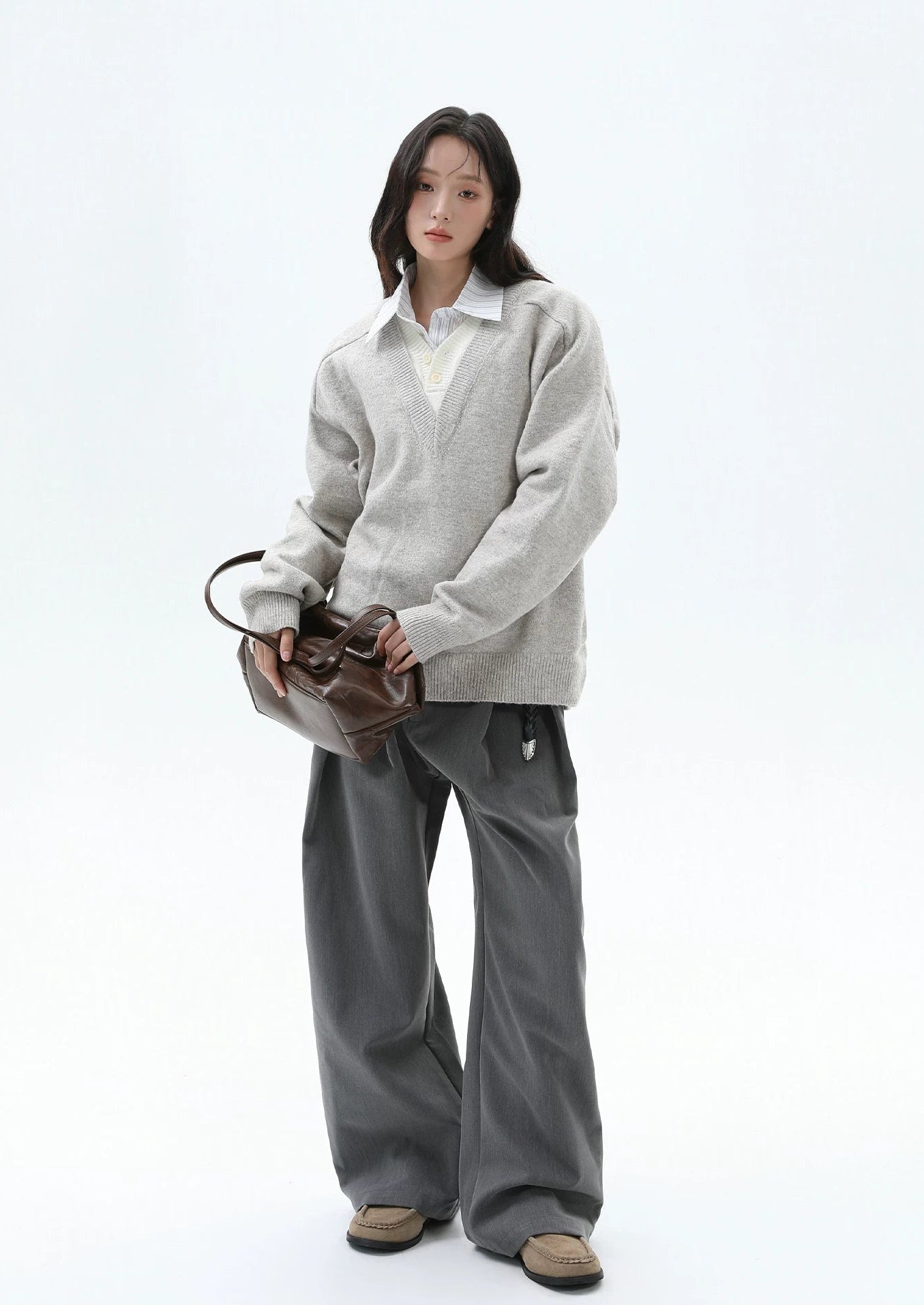 【26s Jan.】Clean-Fit Layered V-Neck Lambswool Knit Sweater