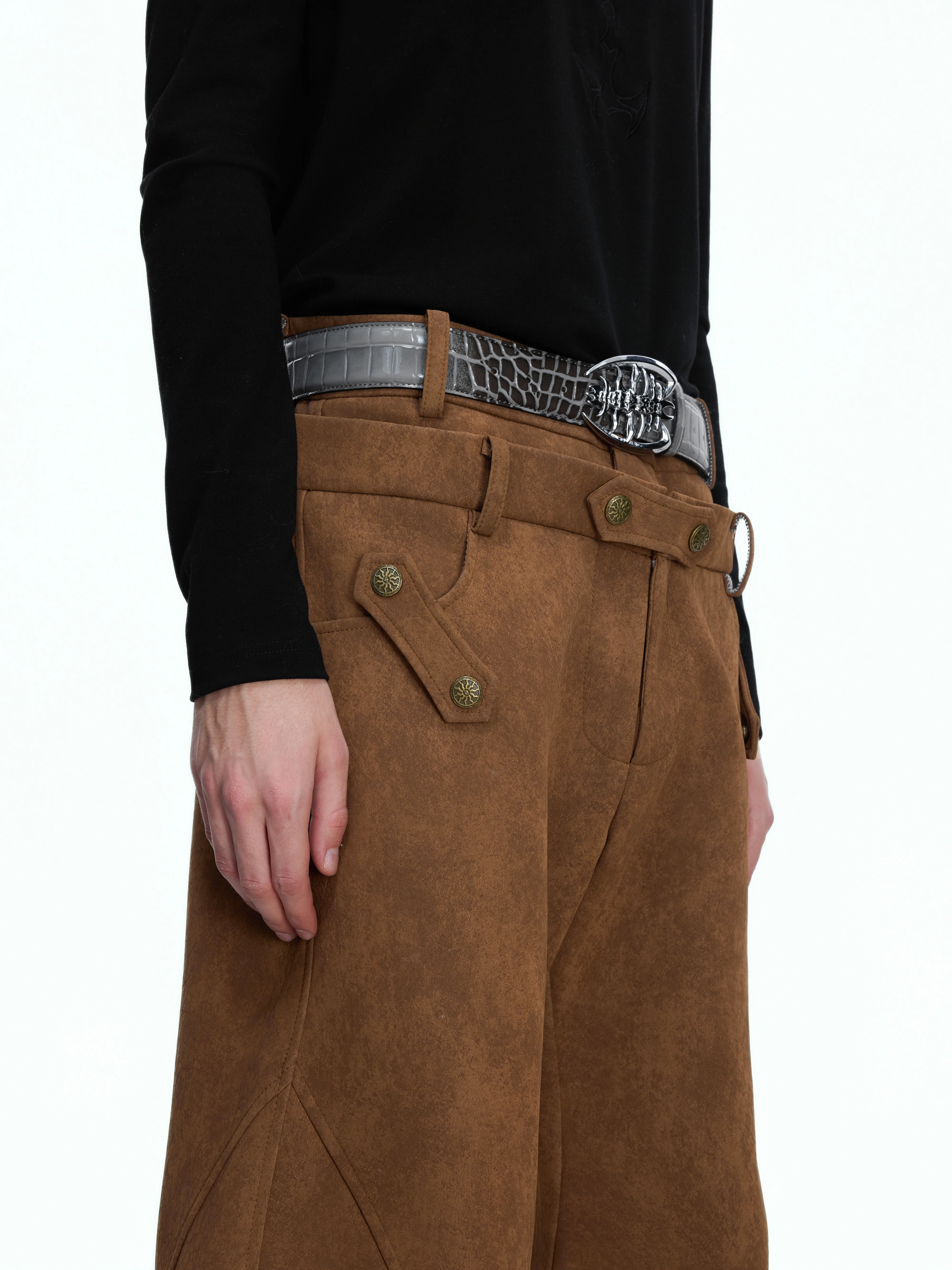 【26s Jan.】Retro Suede Double-layer Curved Trousers