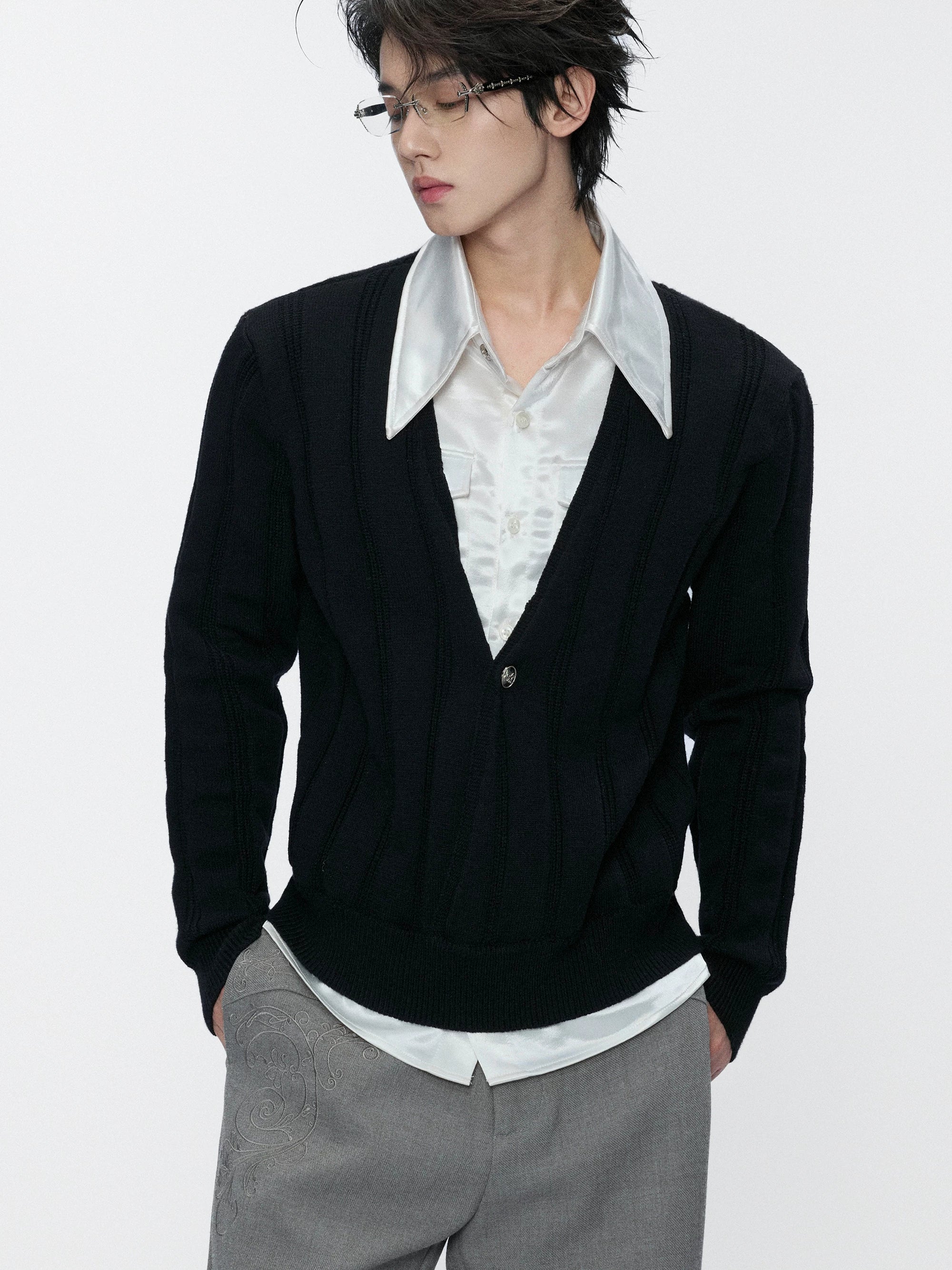 Satin Layered Collar Knit Sweater