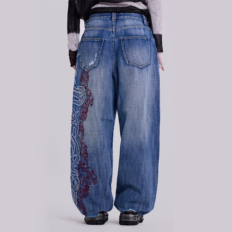 【25s Aug.】Embroidered Totem Mid-Rise Wide-Leg Jeans