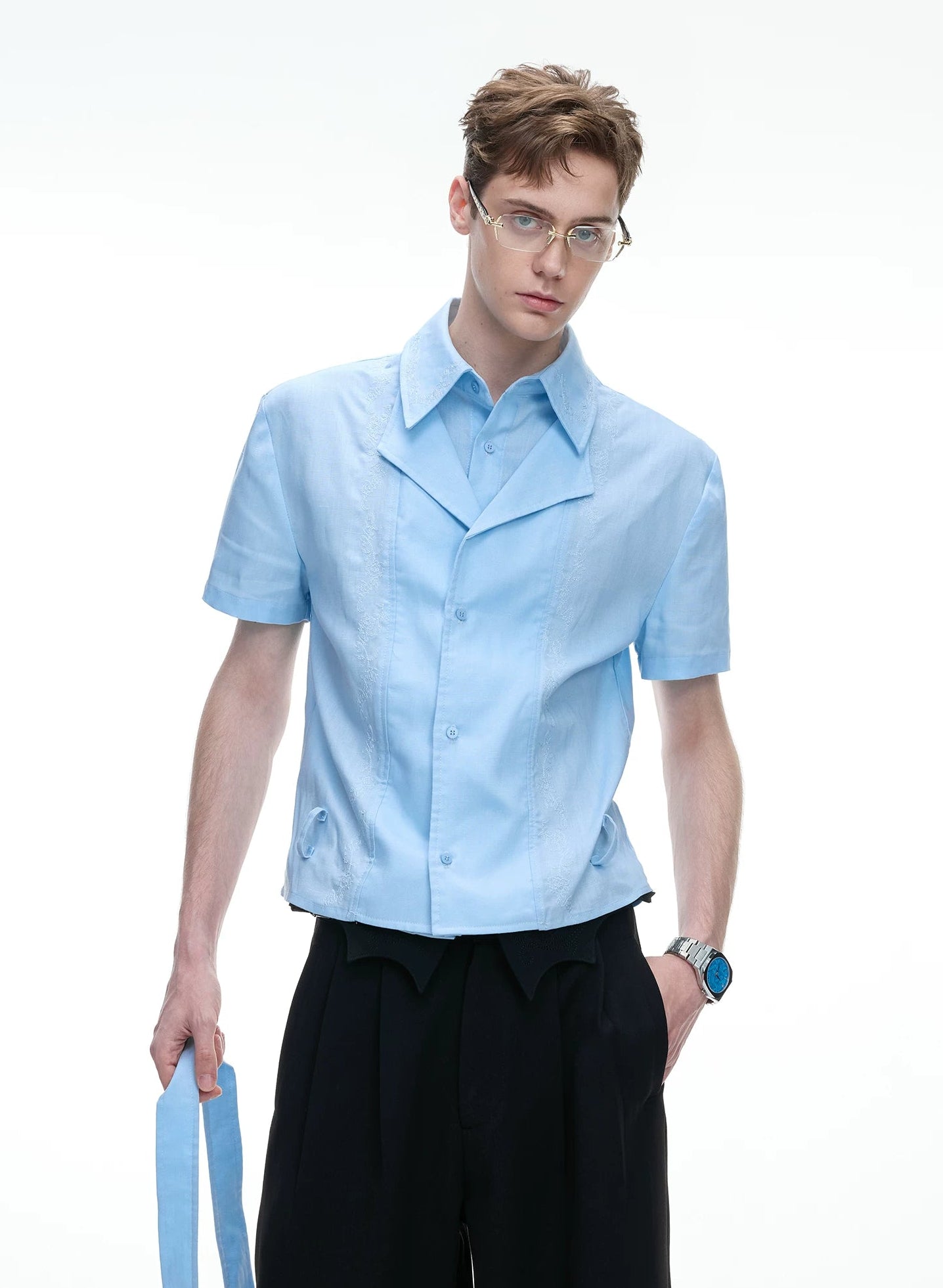 Layered Embroidered Linen Shirt