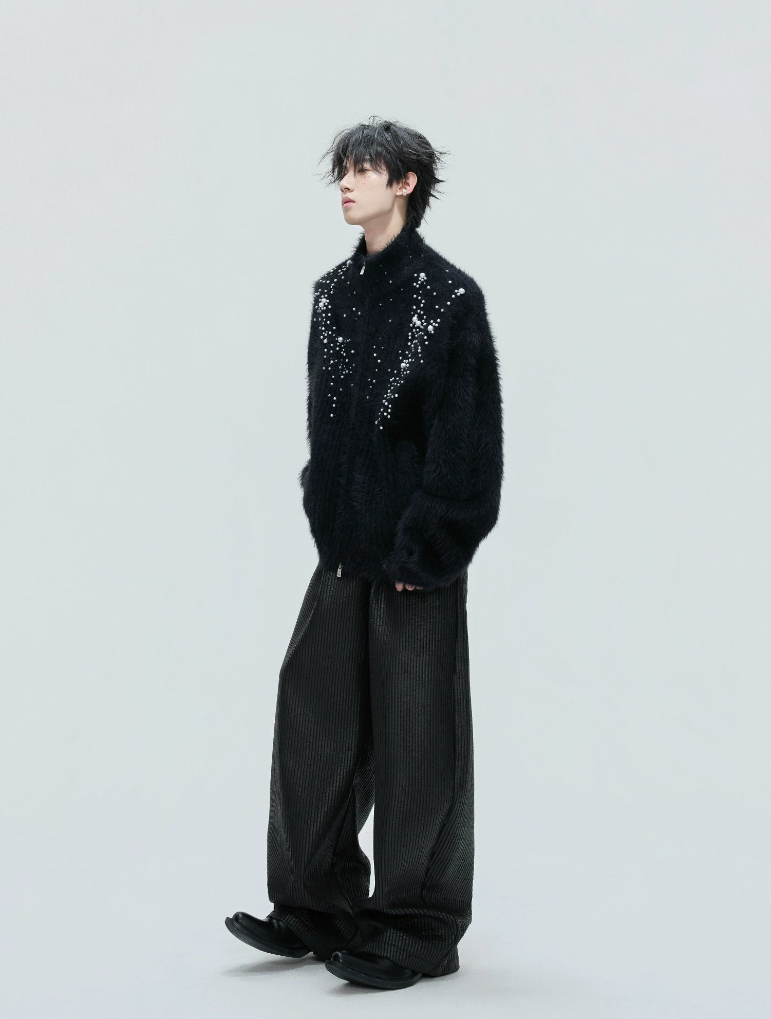 【25s Nov.】High-neck Plush Pearl Embellished Sweater