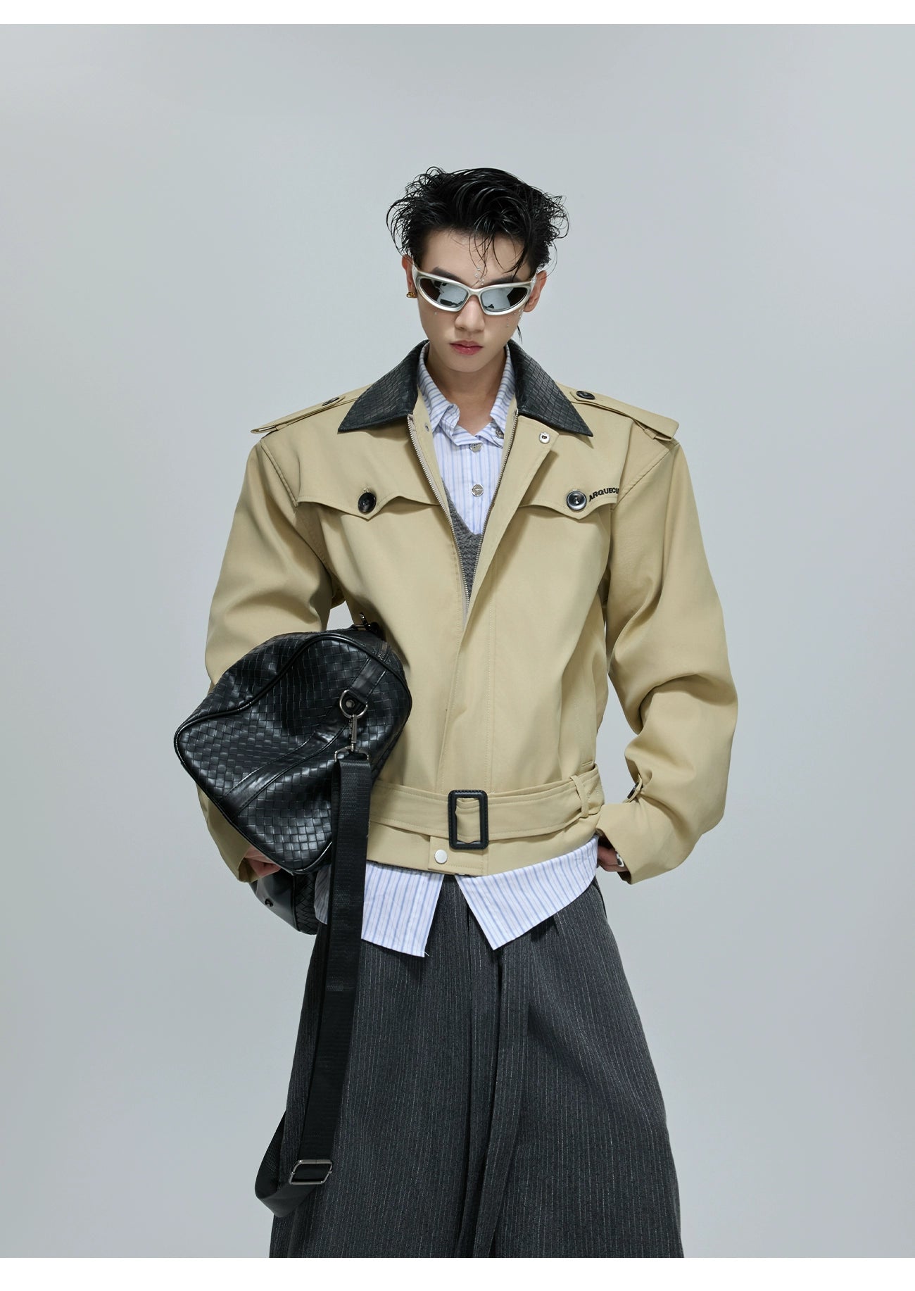 【25s Nov.】Retro Color-blocked Embroidered Leather Jacket