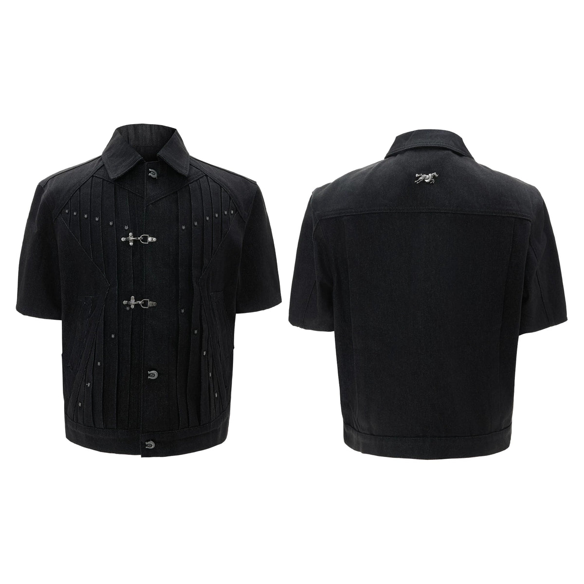 【26s Apr.】Horseshoe-Buckle Ruched Short-Sleeve Denim Jacket / Jeans
