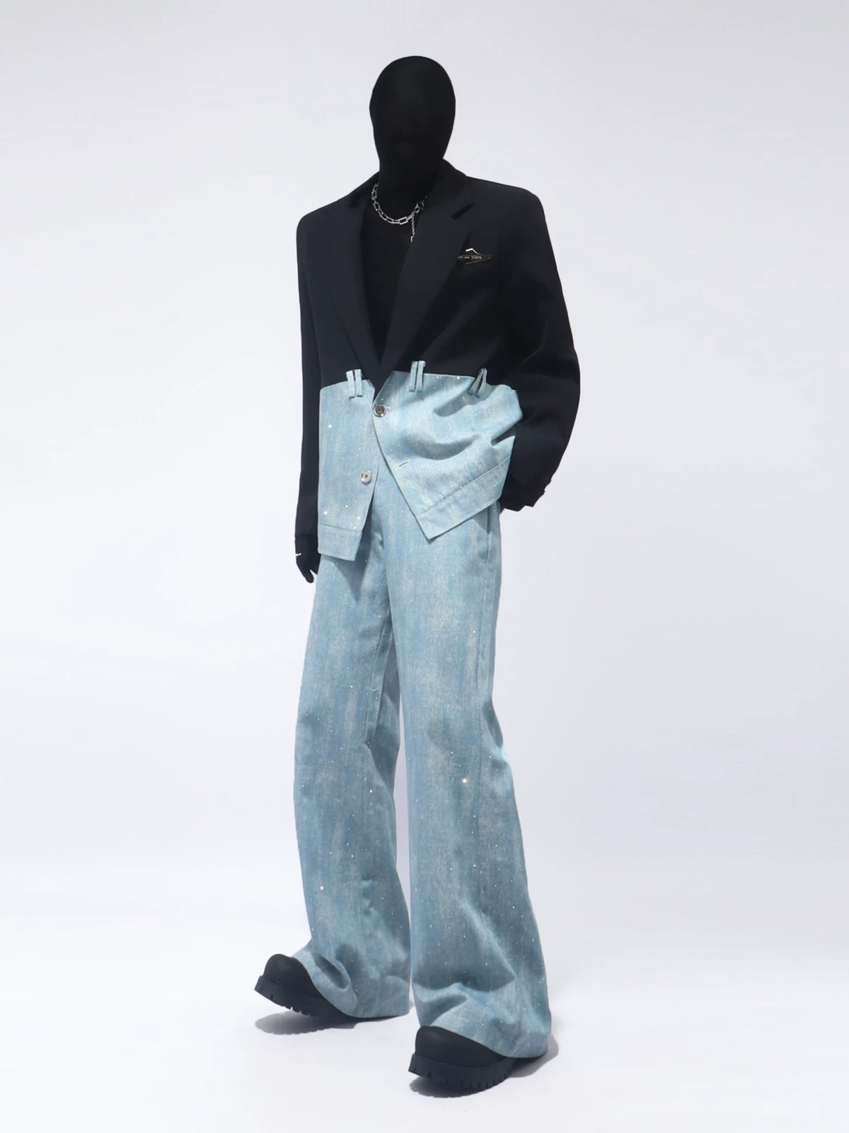 【26s Apr.】Black & Blue Panel Wide-Leg Suit Set