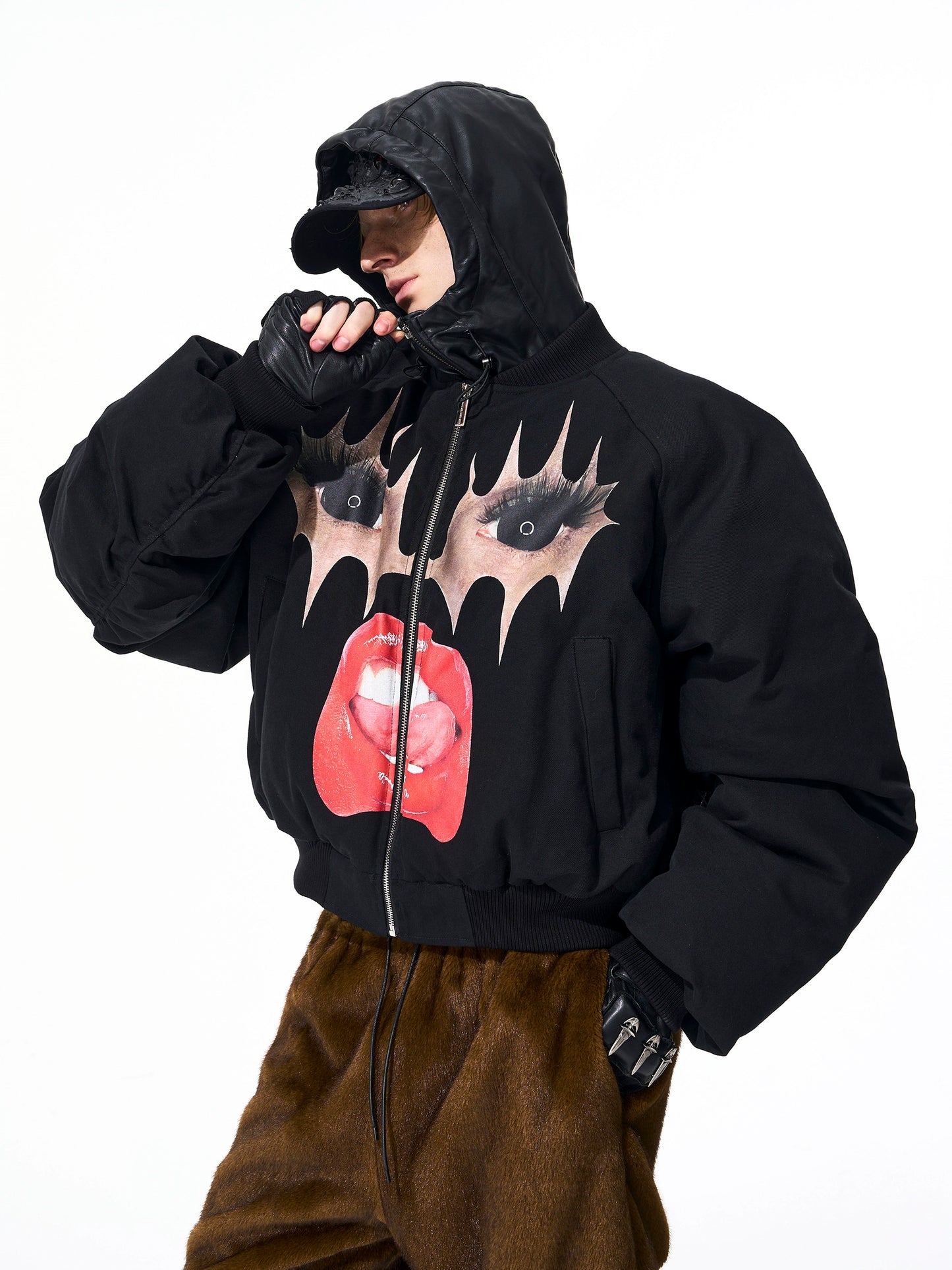 【25s Nov.】Fiery Red Lip Print Fun Print Thick Coat (only 5 Left)