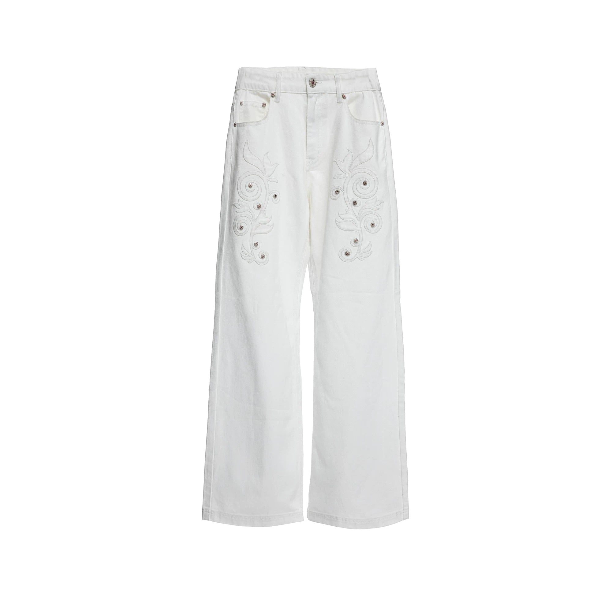 Rose Embroidered White Flared Jeans