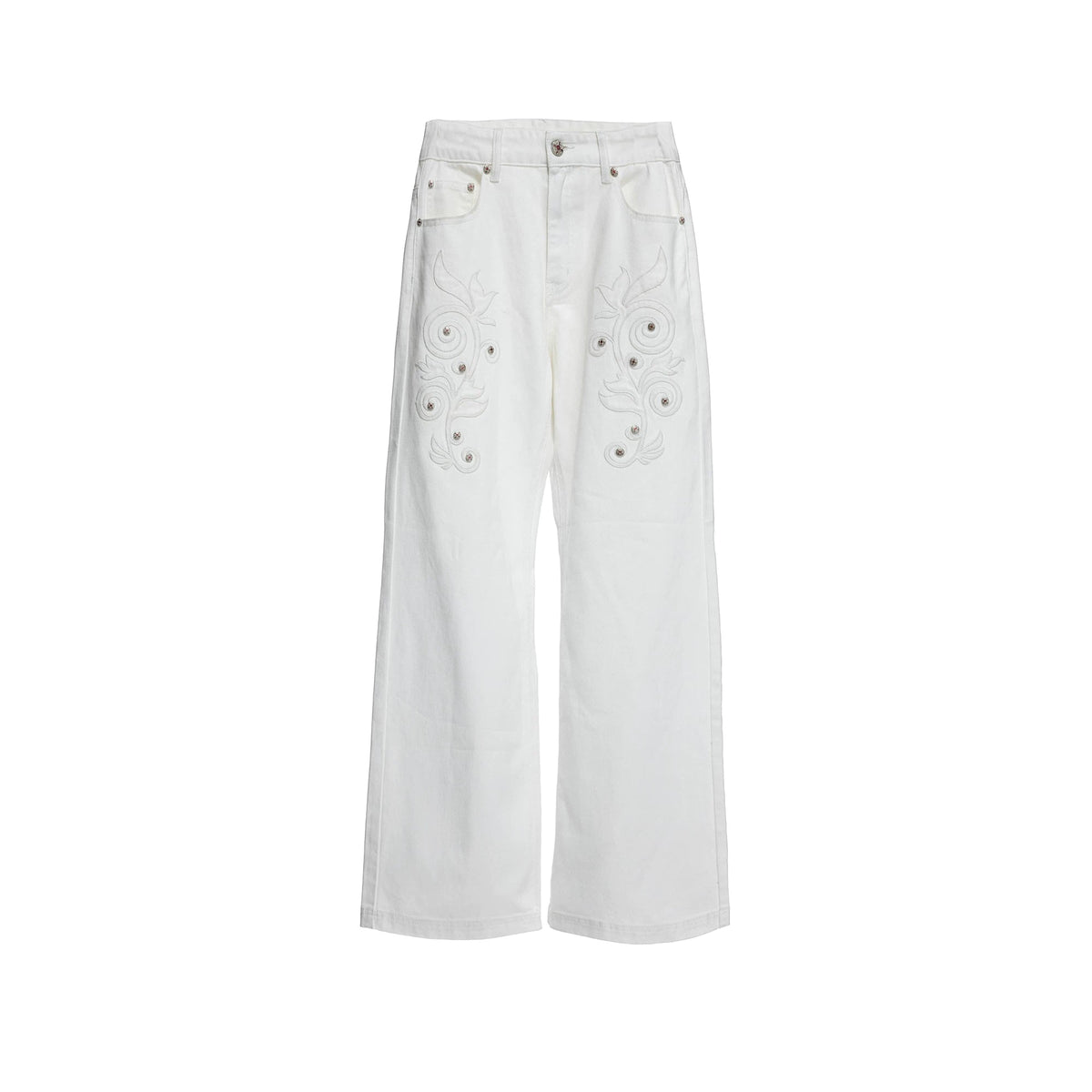 Rose Embroidered White Flared Jeans