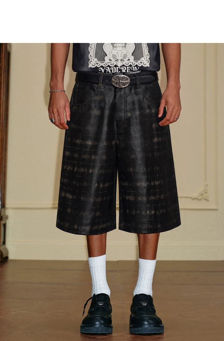 Waxed Patchwork Plaid Cropped Shorts