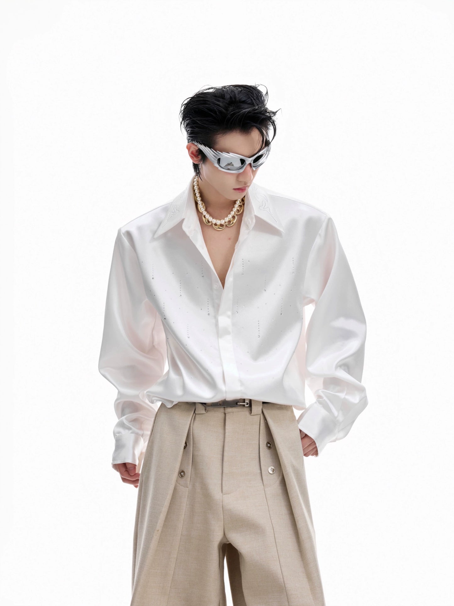 【25s Aug.】Shimmer Satin Cropped Top