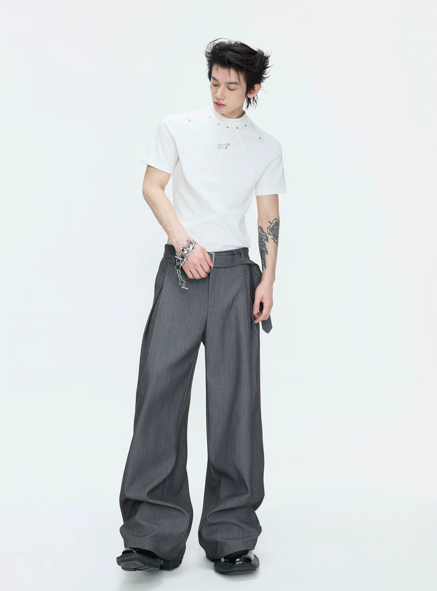 【26s May】Asymmetric Layered Cropped Shoulder Jacket Set
