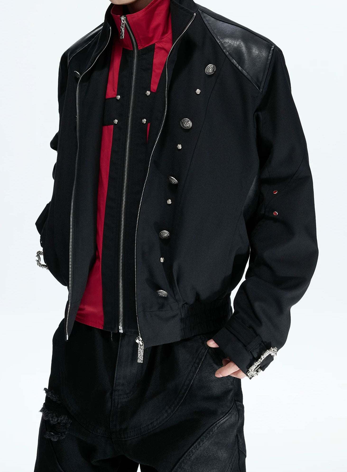 Black Red Cross Patchwork Jacket