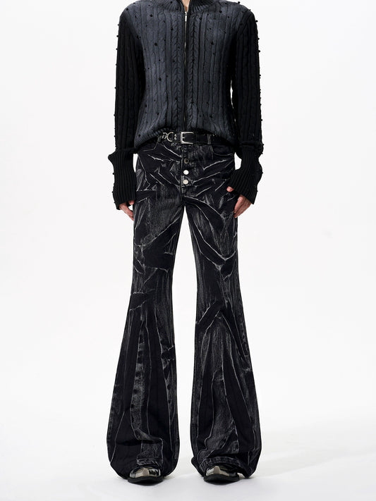 【25s Oct.】Water Ripple Dark Style Distressed Jeans