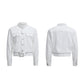 【25s Aug.】Pearl Embellishment Elegant Collarless Loose Denim Jacket / Jeans