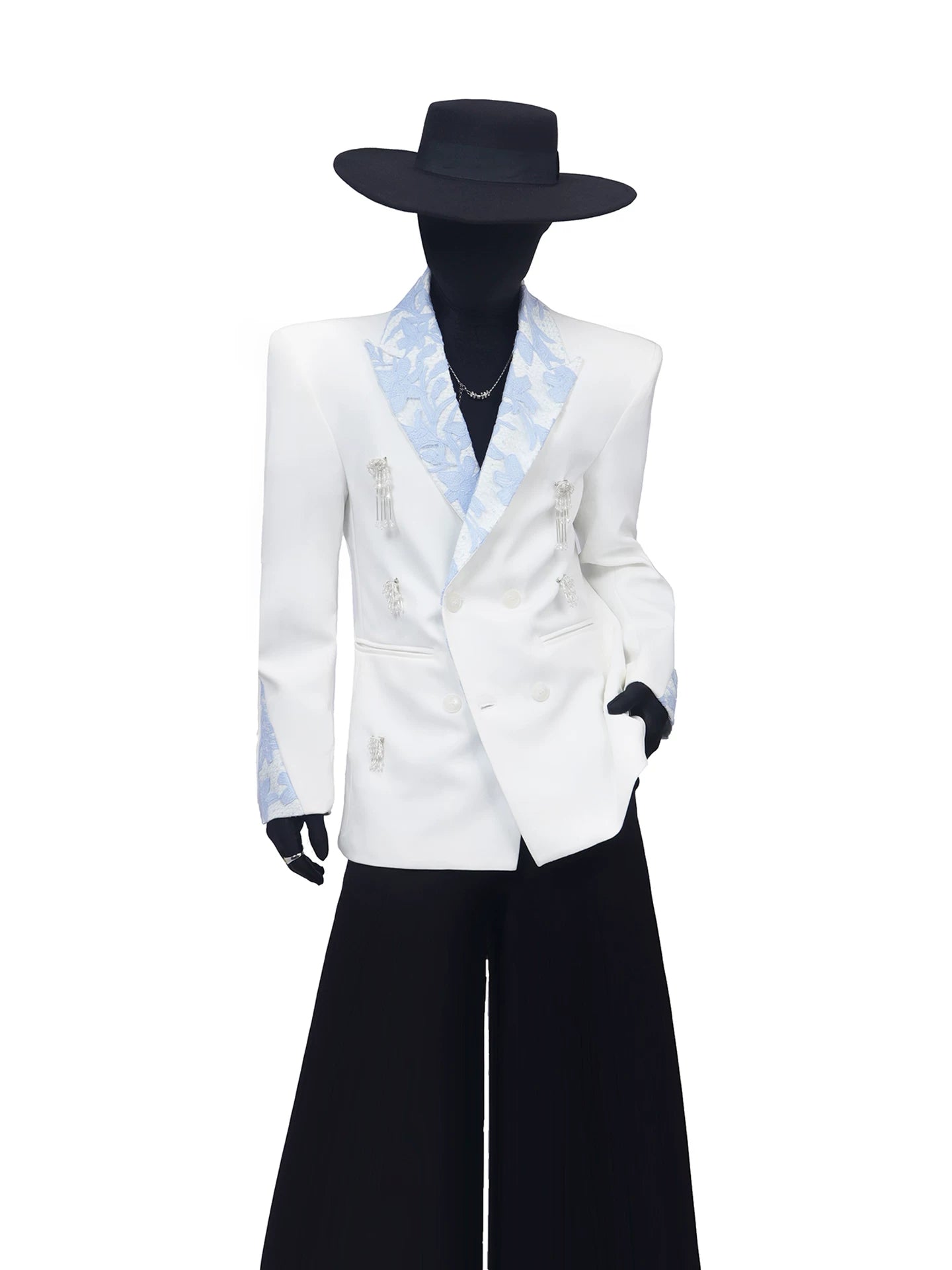 Lace Panel Embellished Blazer